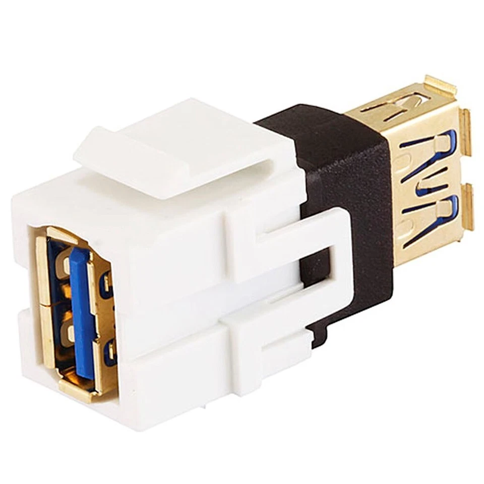USB 3.0 A Female to Female Keystone Insert Coupler Adapter Flush Type White - Image 1 of 2