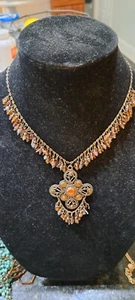 Vintage Bohemian Style Amber W/different Stone Tassle Necklace - Picture 1 of 4