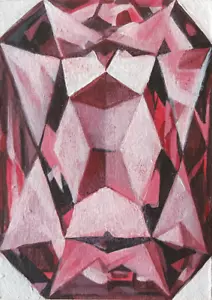 ACEO Original Edelstein Gemälde roter Diamant 2,5 x 3,5 Zoll - Bild 1 von 4