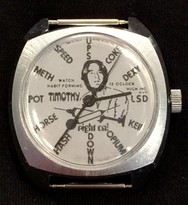 Working 1960's Timothy Leary Watch 12 O'clock High 1 Owner LSD METH HASH On Face - Foto 1 di 7