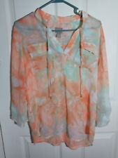 Chicos Women's Sheer  Two Chest Pockets Multi Color Size 1 Roll Tab Slv