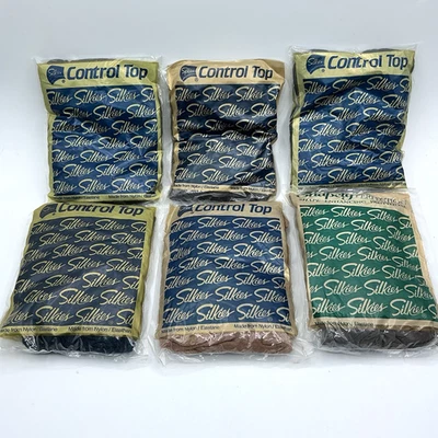 Lot of 6 Silkies Control Top Pantyhose Size Large Black Navy Blue Grey Nude NOS - Image 1 of 4