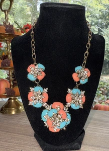 Joan Rivers Necklace Faux Turquoise & Coral W Rhinestone Encrusted Gold Tone VTG - Picture 1 of 9