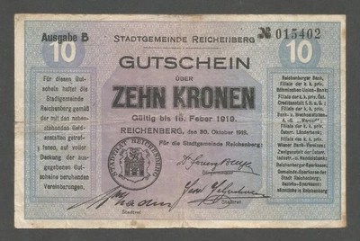 Czechoslovakia - Reichenberg; 10 Kronen 30.10.1918; F; HH-94 - Image 1 of 2