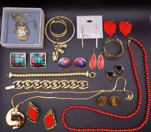 Fabulous 1980's-90's Vintage Jewelry Lot Monet Sterling Cloisonne Enamel 16 pc. - Picture 1 of 9