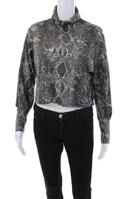 LNA Womens Long Sleeve Mock Neck Snakeskin Printed Shirt Gray Size Medium - Image 1 of 4