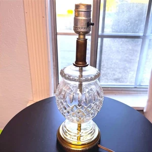 Vintage MCM klare Tischlampe Diamantschliff Kristallglas Messingfuß Dekor - funktioniert - Bild 1 von 9
