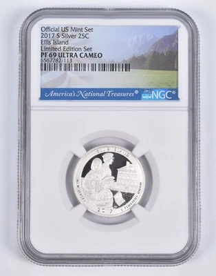 2017-S Silver PF69 ANT Ellis Island Quarter Limited Edition NGC *6067 - Image 1 of 4