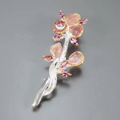 Broche de turmalina natural joyería única plata de ley 925/NB30051 Foto 1 de 4