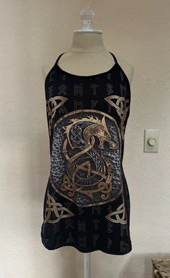 Camiseta sin mangas King Strangers para mujer Nordic Dragon espalda abierta dorada negra talla XL Foto 1 de 4