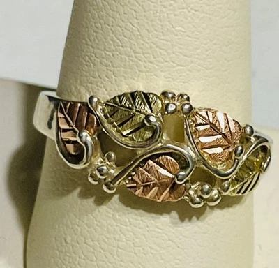 ANILLO CCO COLEMAN BLACK HILLS ORO PLATA ESTERLINA 12K ORO HOJAS 🍁 Foto 1 de 4