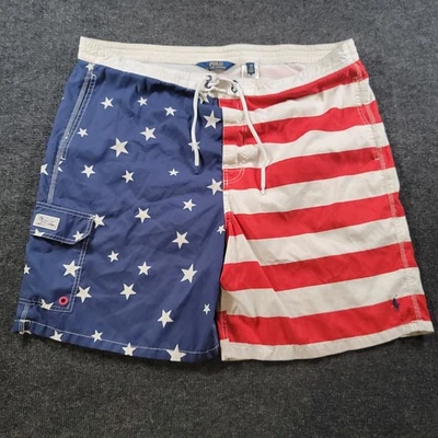 Polo Ralph Lauren Swim Trunks Mens 2XB USA Flag Stars Stripes Mesh Line Shorts - Image 1 of 4