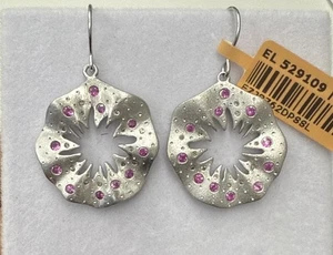 Effy BH Silver Pink Sapph 0.54 Cts & Dia 0.14 CT’s Dangling Earring W. Hooks NWT - Picture 1 of 7