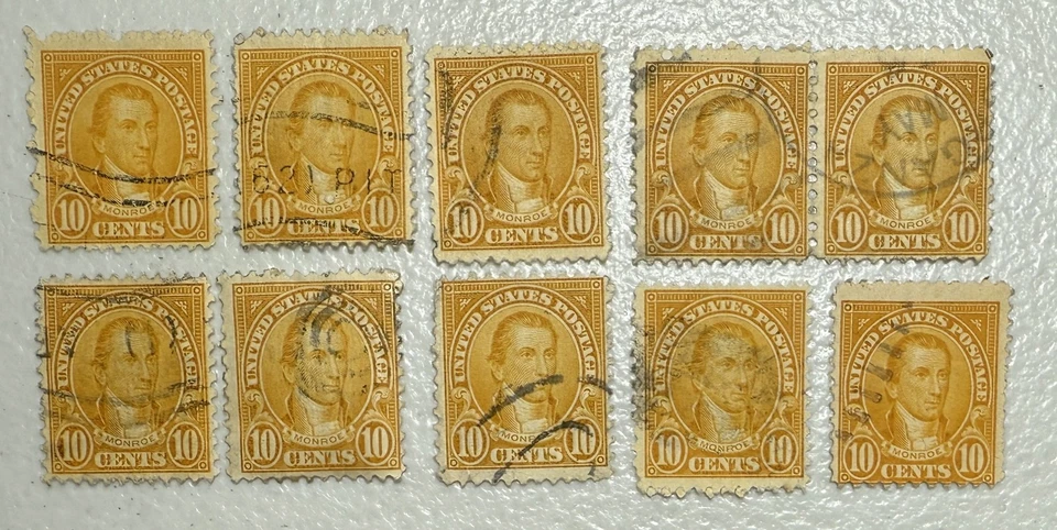 Lote de 10 estampillas de Estados Unidos #642 "Monroe" usadas de 10 centavos Foto 1 de 1