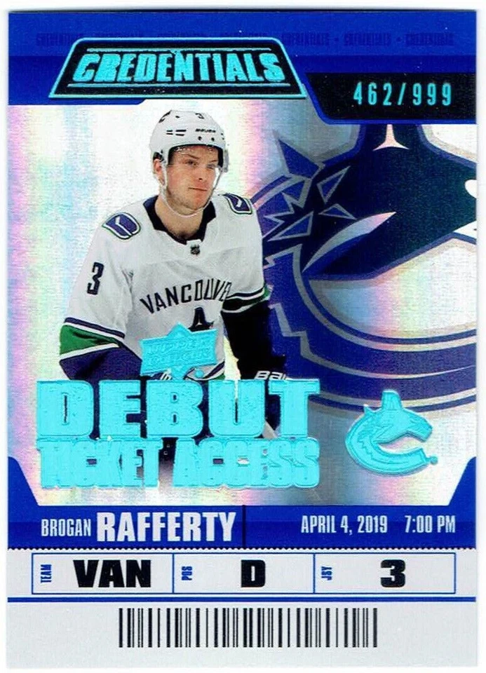 2019-20 Upper Deck Credentials Debut Ticket Access BROGAN RAFFERTY 82 462/999 RC - Image 1 of 1