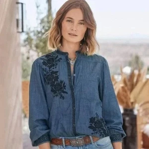 Sundance EUC Damen Lennon bestickt Denim/Chambray Hemd Größe S - Bild 1 von 8