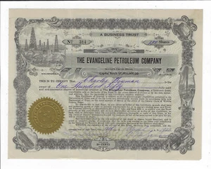 TEXAS 1923 The Evangeline Petroleum Co Stock Certificate Archer & Wichita Counti - Picture 1 of 2