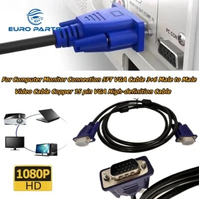 For Computer Monitor Connection 5FT VGA Cable 1080P Male Video Cable 15 PIN - Image 1 of 4