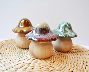 Drip Glaze Terra Cotta Mushrooms Garden Pottery Fairy Garden Decor Set Of 3 - Picture 1 of 7