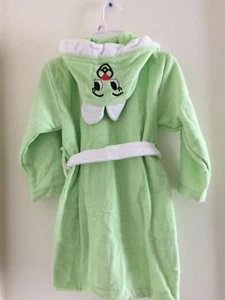 CUTE KIDS VELVET HOODED  BATH ROBE WITH ANIMAL FACE & EARS Size 7/8 Green - Picture 1 of 12