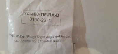 Times Microwave LMR400 TNC 90 degree onnector TC-400-TM-RA-D - Image 1 of 2