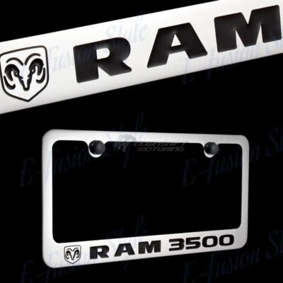 ПОДЛИННАЯ хромированная латунная рама номерного знака DODGE RAM 3500 с черными крышками - Изображение 1 из 3