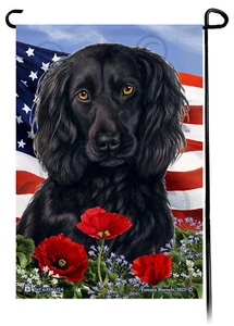 Patriotic Flowers Garden Flag - Black Boykin Spaniel - Picture 1 of 1