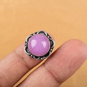 Silver Plated Purple Chalcedony Gemstone Solitaire Art Deco Ring Jewelry US 7.5 - Picture 1 of 6