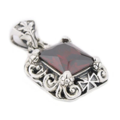 Dijes colgantes florales huecos de plata esterlina 925 de piedra circonita roja joyería 8P007D DZ Foto 1 de 4