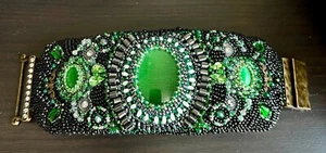 Art embroidery cuff bracelet just Hollywood jewelry soft Leather One-of-a-Kind - Picture 1 of 14