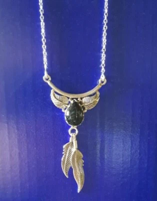 KX Collier Collana Piuma Argento Sterling 925 Onice Nero - Immagine 1 di 4