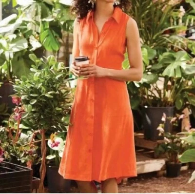 Soft Surroundings Orange Shimmery Cascade Sleeveless Button Up Dress Size Large - Image 1 of 4