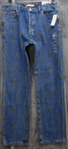 PacSun Jeans Mens 32x32 Embroidered Winky Smiley Face Fits Loose Buttonfly NWT - Picture 1 of 18