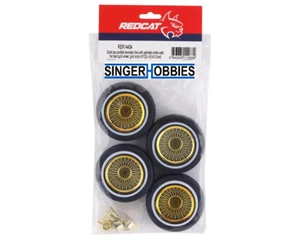 REDCAT RER14434 SixtyFour Whitewall Low Pro Tires & Wheels w/Wheel Nuts Gold HH - Picture 1 of 2