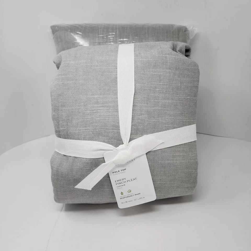全新 Pottery Barn Pole Top Emery Pinch Pleat 2 窗帘 50"x84" 矿物蓝色 — 第 1/4 张图片