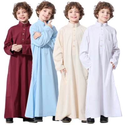 Child Boys Abaya Saudi Thobe Robes Islam Muslim Jubba Dress Arabic Long Kaftan - Image 1 of 4