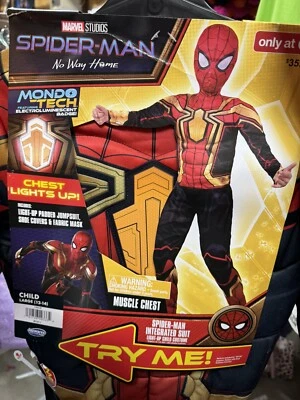 Fantasia de Homem-Aranha Terno Integrado Fantasia de Halloween e Máscara Infantil Tamanho 12-14 - Imagem 1 de 3