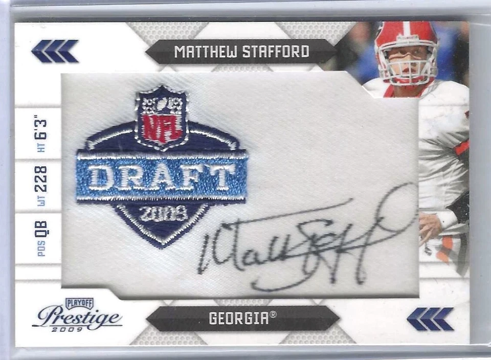 MATTHEW STAFFORD 2009 PANINI PRESTIGE ROOKIE JUMBO PATCH AUTO RC #D 085/100 - Image 1 of 1