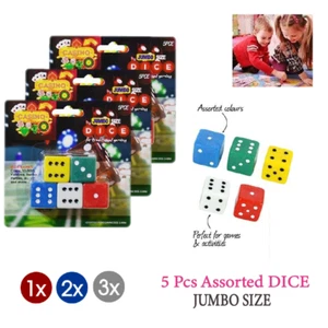 1x / 2x / 3x Assorted Jumbo Dice 5 Pcs Each SIze 2.3cm Classic Dice Games - Picture 1 of 4