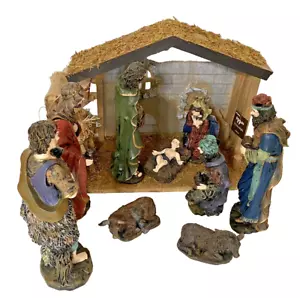 Vintage 11" Large 10 Piece Hand Painted Resin Nativity Set - Bild 1 von 22