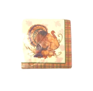 Thanksgiving Small Beverage Paper Napkins Fall Harvest Turkey Plaid 20 Count - Picture 1 of 1