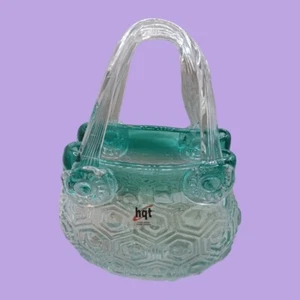 HQT hand blown cased handled purse basket turquoise color - Picture 1 of 10