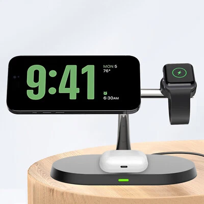 Dock carregador magnético sem fio 3 em 1 para Apple Watch 10 Ultra iPhone 17 16 15 14 - Imagem 1 de 4