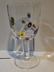 Millefiori Hand Blown Art Glass Multicolor Wine Water Goblet 12 oz Flower Floral - Picture 1 of 4