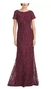 JS COLLECTION Womens Maroon Embellished Boat Neck Full-Length Formal Gown Dress - Picture 1 of 13