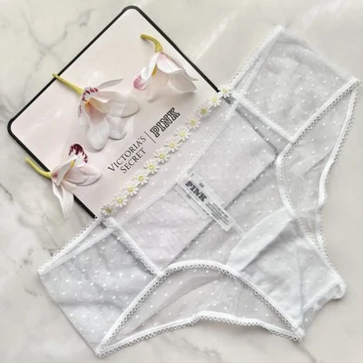 PINK Victoria's Secret Wink Dot Mesh Cheeky Panty White Size L/XL - Image 1 of 4