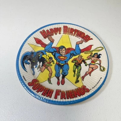 "Platos de cumpleaños Superman 1982 vintage nuevos en paquete DC Comics 8 platos de papel 7""" Foto 1 de 4