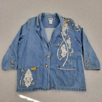 Chaqueta Vaquera Gitano Mujer 20W De Colección Bordada Azul Adorno Botones Bolsillos Foto 1 de 4