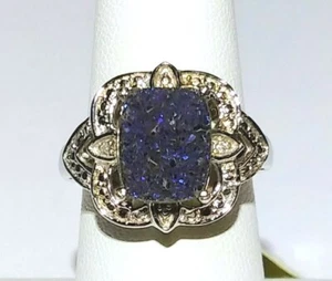 BLUE DRUSY QUARTZ RING SIZE 7 PLATINUM OVER STERLING SILVER - Picture 1 of 7