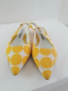 Chinese Laundry Yellow Polka DotPointed Toe Back Strap Flats7M - Picture 1 of 9